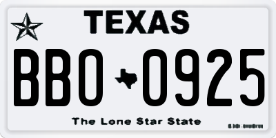 TX license plate BBO0925