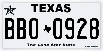 TX license plate BBO0928