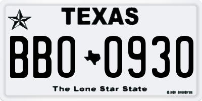 TX license plate BBO0930