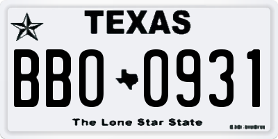 TX license plate BBO0931