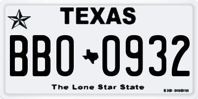 TX license plate BBO0932