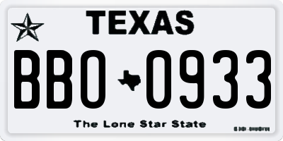 TX license plate BBO0933