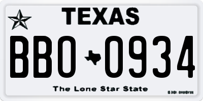 TX license plate BBO0934