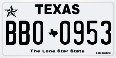 TX license plate BBO0953