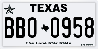TX license plate BBO0958