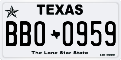 TX license plate BBO0959