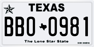 TX license plate BBO0981