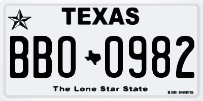 TX license plate BBO0982