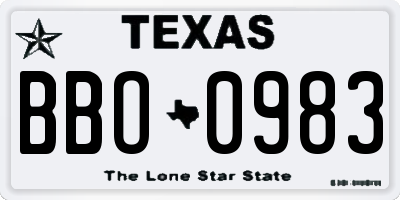 TX license plate BBO0983