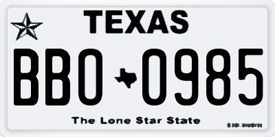 TX license plate BBO0985