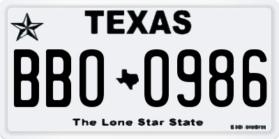 TX license plate BBO0986