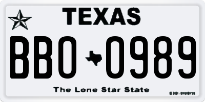 TX license plate BBO0989