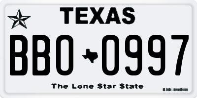 TX license plate BBO0997