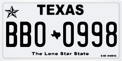 TX license plate BBO0998