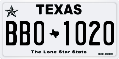 TX license plate BBO1020