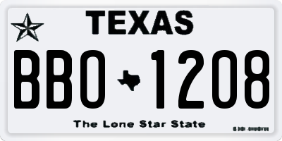 TX license plate BBO1208