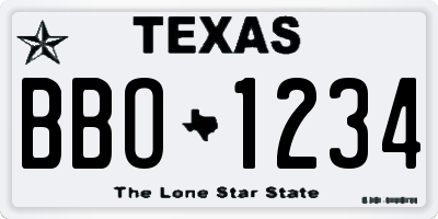 TX license plate BBO1234