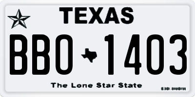 TX license plate BBO1403
