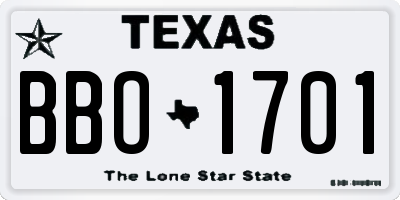 TX license plate BBO1701