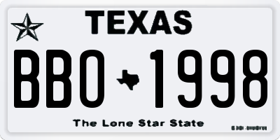 TX license plate BBO1998