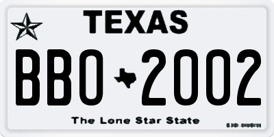 TX license plate BBO2002