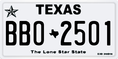 TX license plate BBO2501