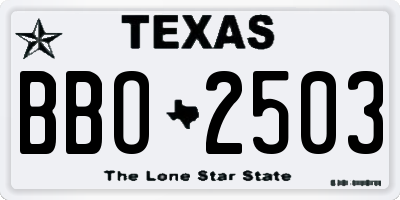 TX license plate BBO2503