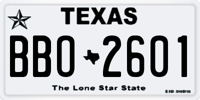 TX license plate BBO2601