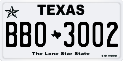 TX license plate BBO3002