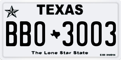 TX license plate BBO3003