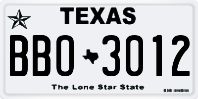 TX license plate BBO3012