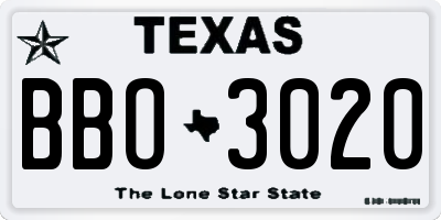 TX license plate BBO3020