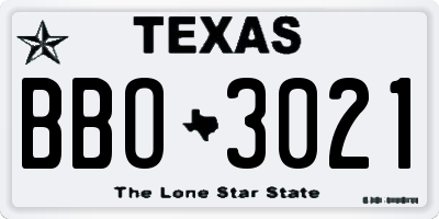 TX license plate BBO3021