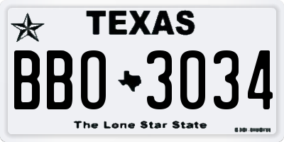 TX license plate BBO3034