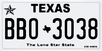 TX license plate BBO3038