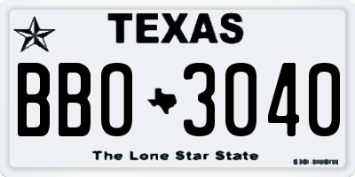 TX license plate BBO3040