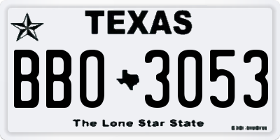 TX license plate BBO3053