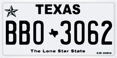 TX license plate BBO3062