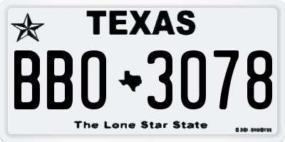 TX license plate BBO3078