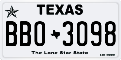 TX license plate BBO3098