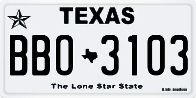 TX license plate BBO3103