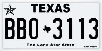 TX license plate BBO3113