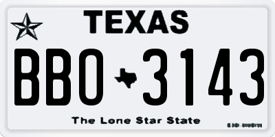 TX license plate BBO3143