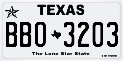 TX license plate BBO3203