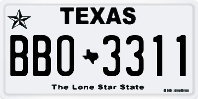 TX license plate BBO3311
