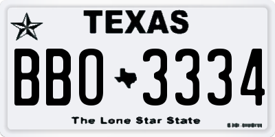 TX license plate BBO3334