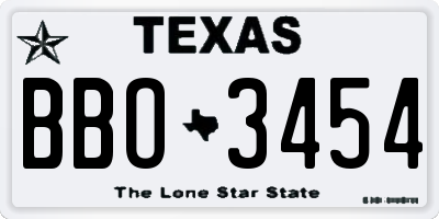 TX license plate BBO3454