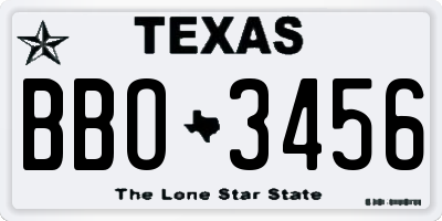 TX license plate BBO3456