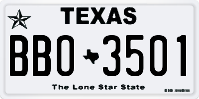 TX license plate BBO3501