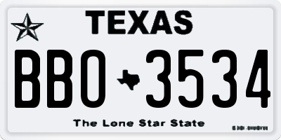 TX license plate BBO3534